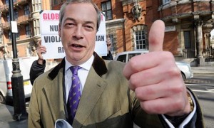 Ukip leader Nigel Farage celebrates a successful night at the local elections